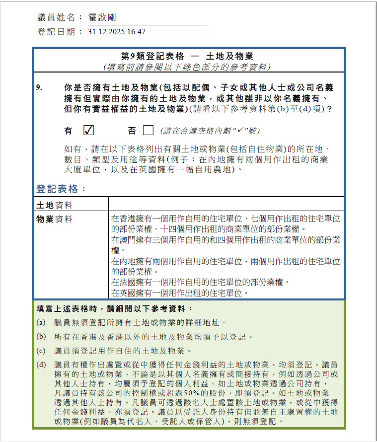 霍啟剛首次公開個人財產：35套物業曝光；多項房產與郭晶晶婚後共同持有